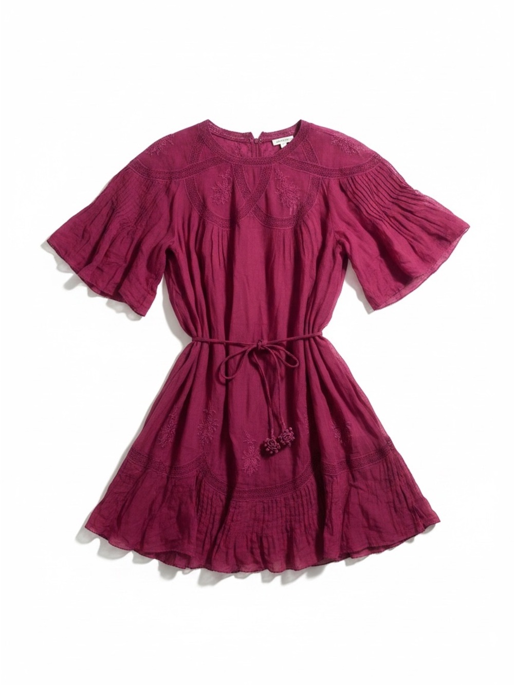 FARM Rio Pink Short Sleeve Ruched Embroidered Cotton Mini Dress XL NWT $270